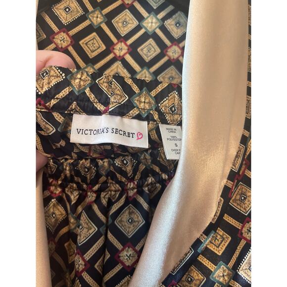 Victoria’s Secret Y2K 2PC Set Geometric Gold Black Robe & Pant Size Small - Picture 5 of 9